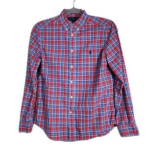Ralph Lauren Red and Blue Plaid Long Sleeve Button-Down Shirt Size Large 14-16
